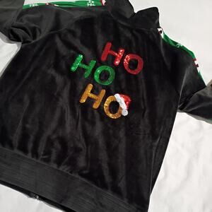 Christmas Kids L(11/13) Black Velour Track Jacket HO HO HO Sequins MERRY Front